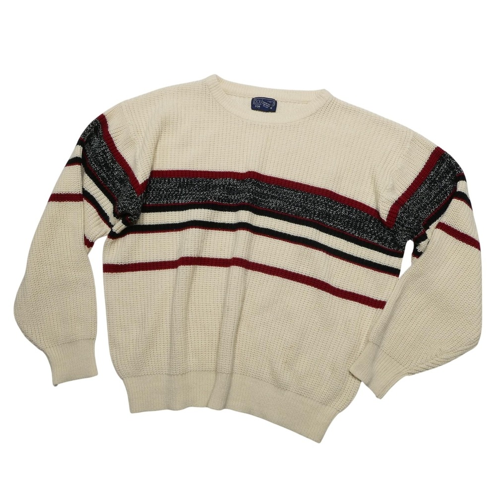 Boulevard Sweater Mens Big 1X White Striped Waffle Knit Crewneck Pullover